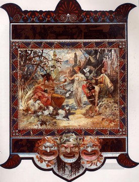 パリの審判 1895 カレンダー チェコ アール ヌーボー独特のアルフォンス ミュシャ Oil Paintings